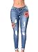 Lady Swain Women's Denim Rose Embroidered Destroyed Frayed Hem Skinny Jeans