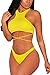Viottis Women's Push Up High Neck Lace-up Crop Top Bikini Set Bathing Suit