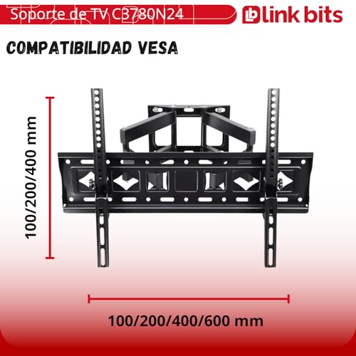 LINK BITS C3780N24 Soporte de TV móvil con Doble Brazo para televisores de 32” a 80” Pulgadas, Base para Pantallas Reforzado y Resistente para monitores de hasta 50 Kg y VESA de hasta 600x400mm.