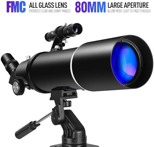 Télescope d'astronomie pour Adultes, Ouverture 80 mm, Ouverture 600 mm, télescope de Voyage Portable pour débutants et Enfants avec trépied Adaptateur de téléphone Sac à Dos
