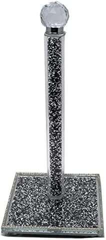 Kitchen Roll Holder - Tissue Towel - Wall Mounted and Free Standing - Diamante Accents - Crystal Glass Finish - Black,Size: 34x15x15 - Ideal for Kitchen Home Decoration