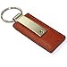 Genuine Brown Leather Rectangular Silver Range Rover Logo Key Chain Fob Ring