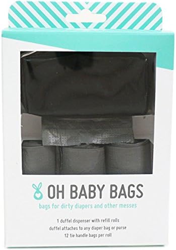 Oh Baby Bags Diaper Bag Clip-On Dispenser Gift Box with Disposable Bags for Dirty Diapers - Recycled Plastic - Black Duffle plus 48 Gray Unscented Bags