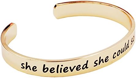 MELUOGE Sterling silver plated "She believed she could so she did" expandable Cuff bracelet Good luck bracelet (Rose gold)