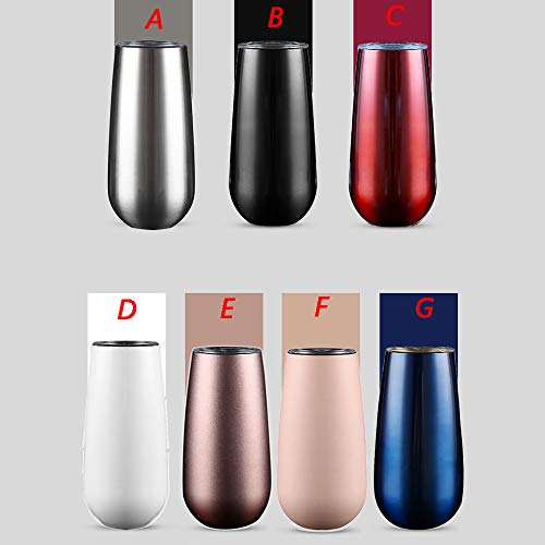 Elaco 1 X 6OZ Stainless Steel Stemless Wine Water Cup 6OZ Stainless Steel Stemless Wine Water Cup Double Wall Vaccum Insulation (C)