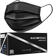 Black Disposable Face Masks, 50 Pack Face Masks 3 Ply Disposable Mask