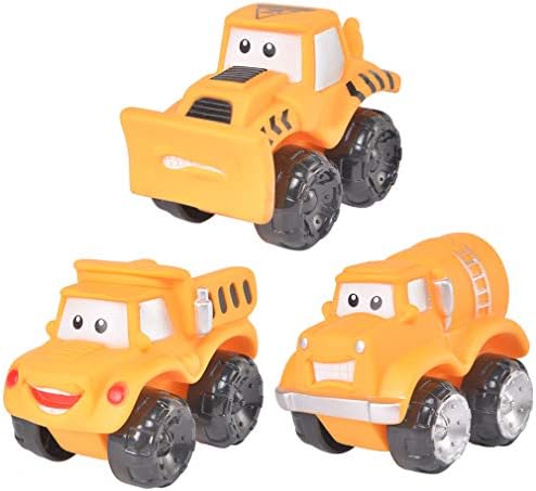 3 Pack Car Toy Set for 3 4 5 6 Years Old Boys Girls Kid Gift Toy Cars,Soft Rubber & Slide Forward,Construction Trucks Cartoon Vehicles