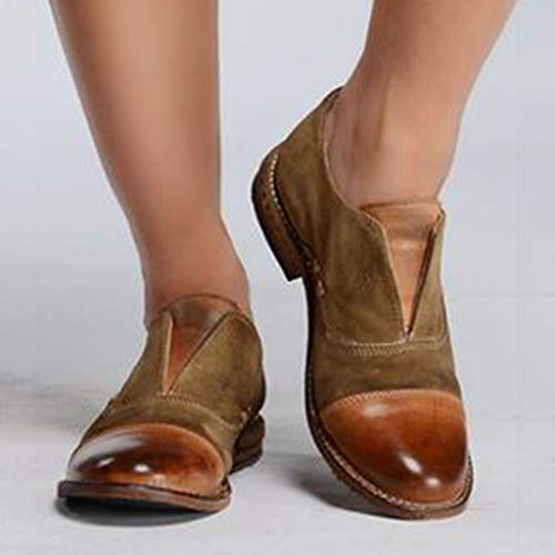 Most Gifted! Teresamoon Fashion Women's Retro Flat Low-Heeled Shoes Round Head Shallow Mouth Bare Boots Brown