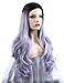 SEIKEA 30'' Long Wavy Wig Cosplay Costume Part Side for Women Black Root Natural Hair Night Party Makeup - Light Purple White Ombre