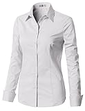 CLOVERY Women's Basic Stretchy Cotton Button Down Shirts White M