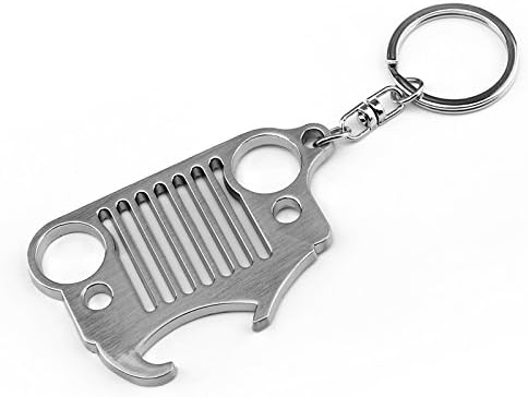 Perfect for Jeep Wrangler Accessories Enthusiasts - 3D Front Jeep Grill Key Chain &amp; Bottle Opener - Zinc Alloy Keychain with Integrated Bottle Opener for Beer &amp; Soda (Silver)