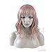 DAOTS 14 Inches Curly Wigs with Bangs for Women Girls Synthetic Wavy Hair Wig (Pink)