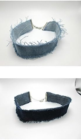 SlimArmor(TM) Blue Denim Choker Necklace For Women Tassel Jeans Chokers Chocker tattoo choker Collier ras de cou colar bijoux femme