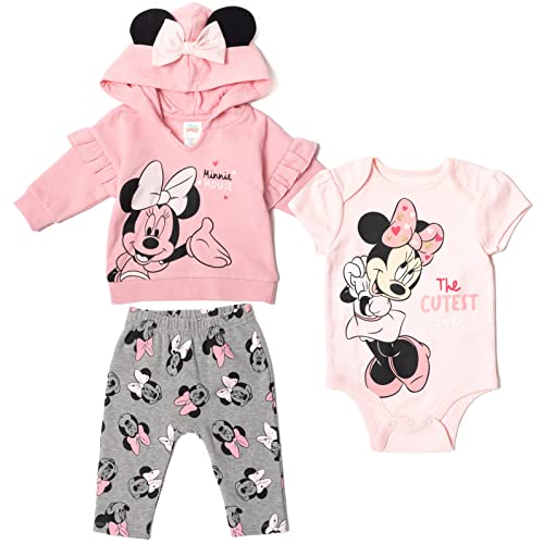 Disney Classics Winnie the Pooh Mickey Mouse Baby Hoodie Bodysuit and Pants 3 Piece Outfit Set (Newborn - 24 Months)