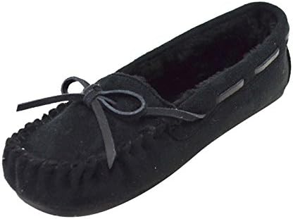 Happy Bull Women' Faux Soft Suede Fur Lined Moccasin Loafer Slippers (Mocassin-21) Black 7.5