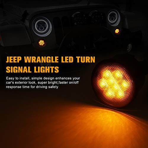 LED Turn Signal Lights for Jeep, AAIWA Amber Smoke Lens Front Turn Signal Assembly, Fender Flares Indicator Side Maker Parking Lights for 2007-2017 Jeep Wrangler JK & Wrangler Unlimited - Thumbnail 2