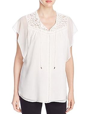 Women's Lace Yolk Flutter Sleeve Blouse