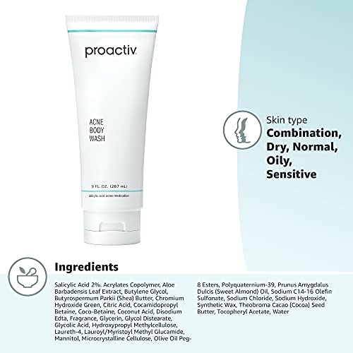 PROACTIV ACNE BODY WASH, GENTLE BODY CLEANSER, UNCLOGS PORES AND CLEARS BODY BLEMISHES, SALICYLIC ACID & GLYCOLIC ACID FORMULA, SOOTHING COMPLEX OF SHEA BUTTER, VITAMIN E & ALOE VERA EXTRACT, 9 FL OZ