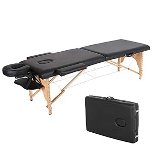 Portable Folding Massage Table, Chair Bed Facial SPA Tattoo Bed with Free Carry Case (Black-Two Folds)