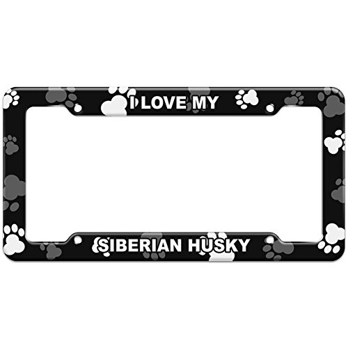 Paw Prints License Plate Frame I Love My R-S Siberian Husky in
