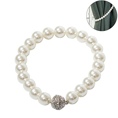 TINTON LIFE 1 Pair Elegant ABS Pearl Magnetic Curtain Tieback Curtain Buckle Rope Holder(White,21.65