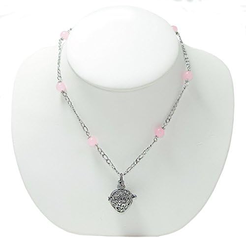 Silver-tone Heart-Shaped Locket on Rose Quartz Beaded Necklace - Aromatherapy Essential Oil Diffuser - SALE Now $19 w/ FREE Shipping (Was $25)
