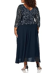 J Kara womens Plus Size 3/4 Sleeve With Scallop