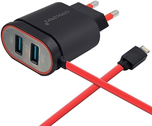 European USB Charger, TOSSOW European Travel Charger with Dual USB Wall Charger (2.4A/5V), EU Travel Adapter with 4ft 2-in-1 Lightning and Micro USB Cable for iPhone/iPad/Samsung and More - Black