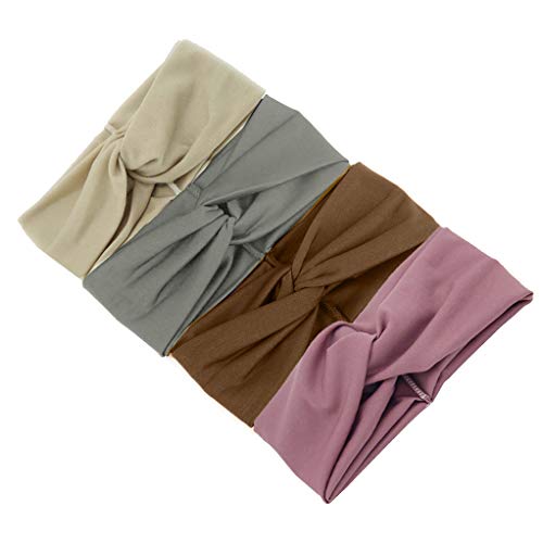 RIOSO Turban Headbands for Women Twisted Boho Headwrap Yoga Workout Sport Thick Head Bands(4 Pack)
