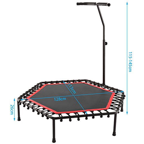 Fashine Fitness Trampoline Bungee-Rope-System with Adjustable Handlebar, Portable Foldable Durable Safe Trampoline(US STOCK) (Red)