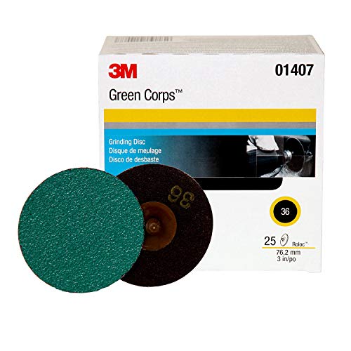 3M Roloc Green Corps Abrasive Disc, 01407, 3 in, 36, 25 discs per carton