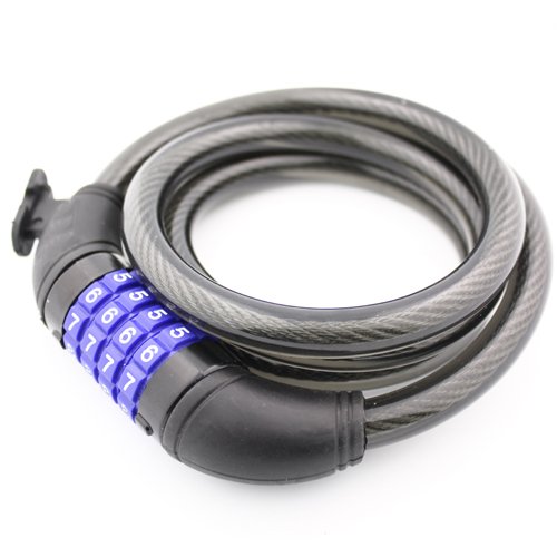 Topzone 72" inch Extra Long Heavy Duty 12mm Cable Self Coiling 4-Digit Combination Bicycle Bike Lock with Mount (Black)
