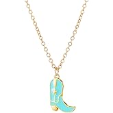 Dreuyet Cowboy Boot Necklace for Women 14K Gold Western Cowgirl Country Necklace Disco Cowgirl Western Necklaces Cowboy Hat Pendant Necklace Western Style Jewelry