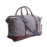 Oflamn Large Canvas Leather Weekender/Overnight Travel Duffel Bag