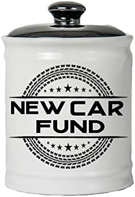 Cottage Creek Car Gifts Round Ceramic New Car Fund Jar/Cars Piggy Bank [White]