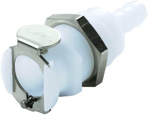 Colder PLC16004 Acetal Tube Fitting, Coupler, Straight Thru, Panel Mount, 1/4" Flow Coupler x 1/4" Barb