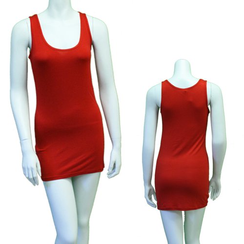 Womens Casual Sexy Stretchy Slim Fit Modal Basic Tank Top Dress Mini Red M