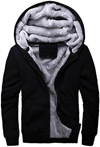 WIEAYUMEIMen Hoodies with Fleece Full Zip up Jackets Hooded Pullover Winter Warm Fur Coats Thick Sweatshirts Jumper
