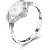LGSY 925 Sterling Silver CZ Heart Rings for Pearl Jewelry Making, Design Ring Fittings/Settings/Mountings for Women