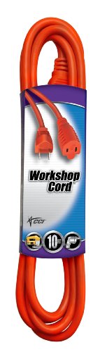 Coleman Cable 02204 16/2 Vinyl Outdoor Extension Cord, Orange, 10-Feet