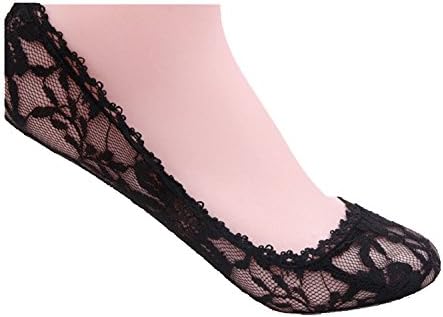 ALIMPIA Sexy Lace Socks Women No Show Liner Low Cut Footies Boat Hidden Non-Slip 5 Pair Black