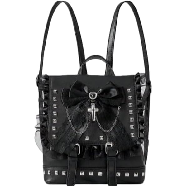 Mini Studded Lace Bow Backpack with Cross Charm, Gothic Rivet Backpack Amazon.com: Studded Gothic Lace Bow Backpacks with Cross  main image 2