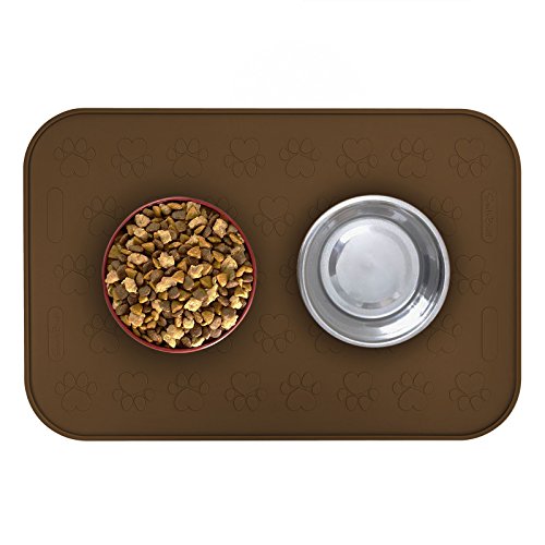 SmithBuilt 19" x 12" Dog Food Mat - Waterproof Non-Slip FDA-Grade Silicone Cat Pet Bowl Feeding Placemat - Brown
