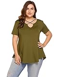 Zeagoo Womens Plus Size Tunic Tops Criss Cross V Neck Short Sleeve T Shirt Casual Tops