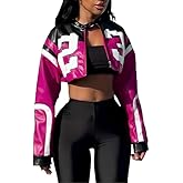 VOIKERDR Leather Jacket Cropped Jacket Motorcycle Jacket Y2K Letter Bomber Jacket Women Faux Leather Jacket Streetwear