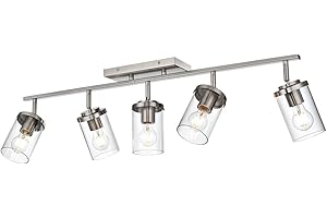 BONLICHT Modern 5-Light Track Lighting Fixture Flush Mount Brushed Nickel Wall Mount Track Lights Kit Industrial Kitchen Ceiling Spot Light Indoor Bathroom Fixture Vanity Lights with Clear Glass Shade