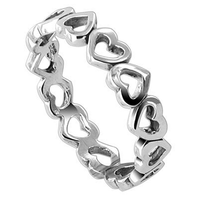 Gem Avenue 925 Sterling Silver Polished Finish Tiny Hollow Hearts 4mm Band