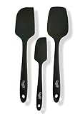 GavellaChef 3-Piece Silicone Spatula Set - 1 Large Spatula, 1 Small Spatula, 1 Large Spoon - Heat Resistant Kitchen Utensils (Red/Black) (Black)