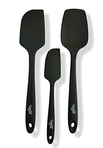 GavellaChef 3-Piece Silicone Spatula Set - 1 Large Spatula, 1 Small Spatula, 1 Large Spoon - Heat Resistant Kitchen Utensils (Red/Black) (Black)