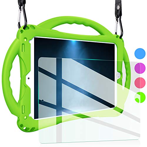TopEsct iPad Air 2 Case for Kids,Shockproof Silicone Handle Stand Case Cover&(Tempered Glass Screen Protector) for iPad Air 1/2, iPad 9.7(2017/2018 Version) and iPad Pro 9.7 (Green) (Green)